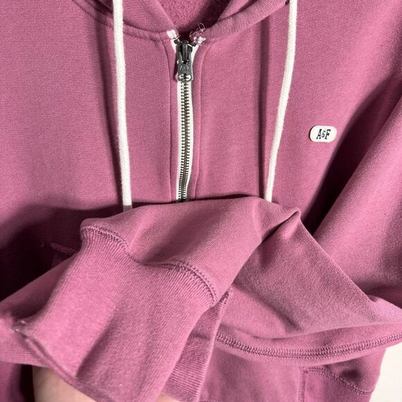 Abercrombie & Fitch cropped zip hoodie mauve Oversized Size Small - Picture 6 of 13